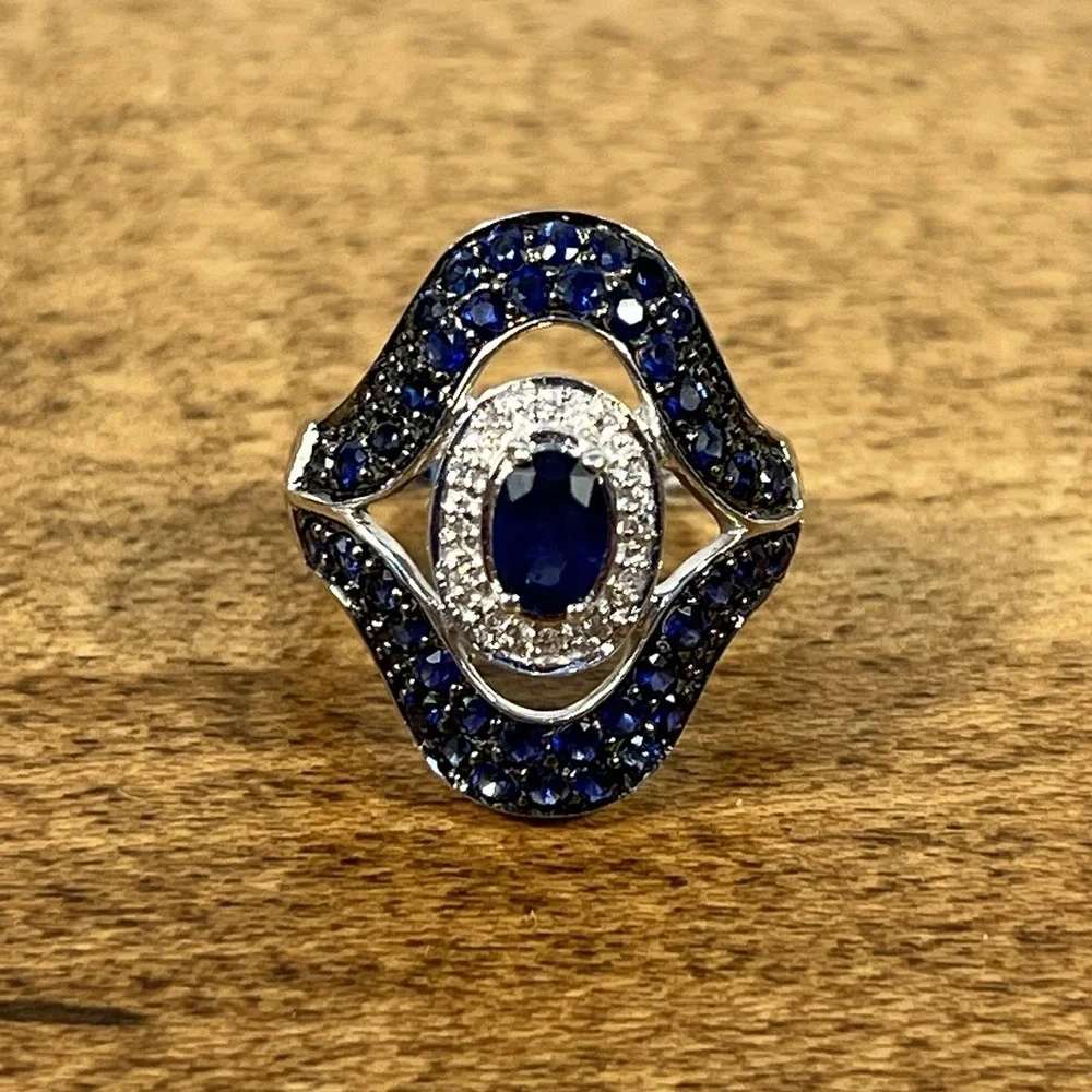 Clyde Duneier CID 14k gold Royal Blue Sapphire & Diamond ring 5.7g Sz 6